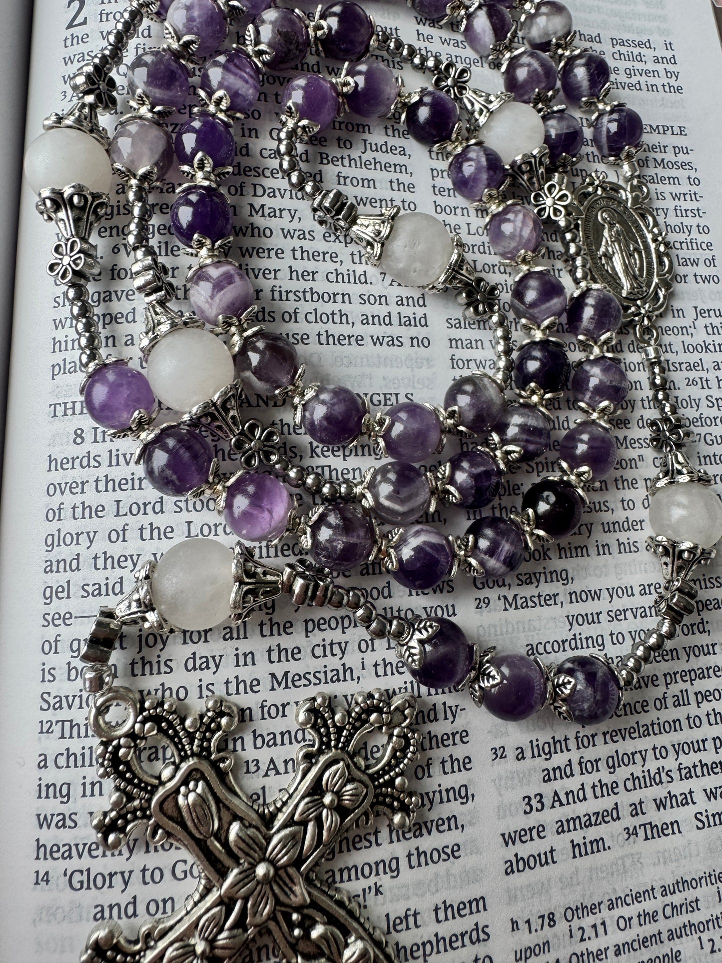 Purple Amethyst Catholic Rosary | Handmade Stone Rosary