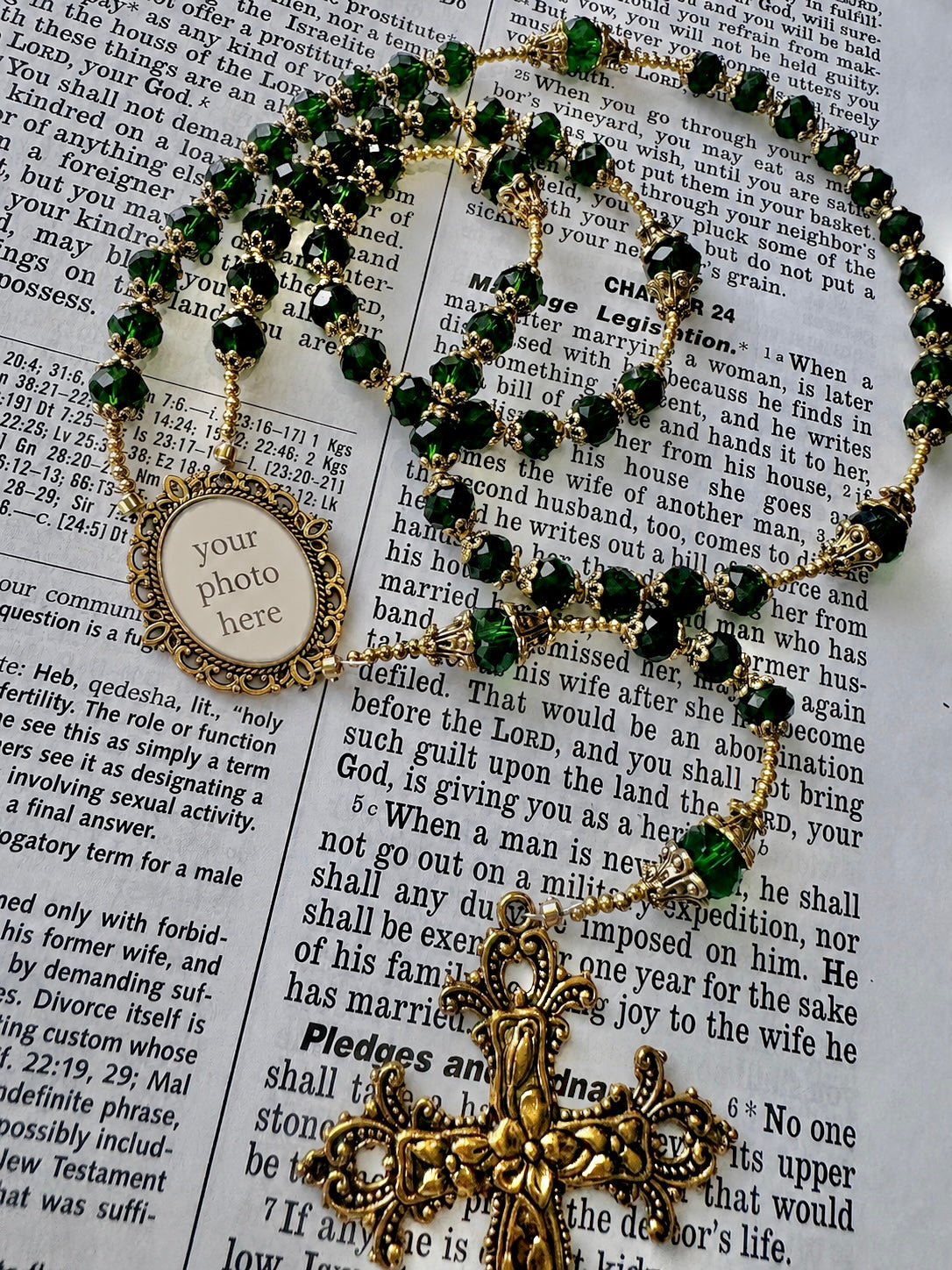 Emerald Green Catholic Memorial Rosary | Antique Gold Heirloom Rosary