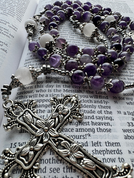 Purple Amethyst Catholic Rosary | Handmade Stone Rosary